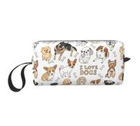 Cozimangoe Makeup Bag, Cosmetic Bag for Padded Travel Pouch Zippered Handle Multi-Purpose Small, School Work Trip Home Storage, Personalized Dogs Drawn Animals of Different Types of Breeds