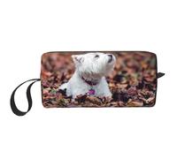 Cozimangoe Makeup Bag, Cosmetic Bag for Padded Travel Pouch Zippered Handle Multi-Purpose Small, School Work Trip Home Storage, Personalized Westie Bokeh West Highland White Terrier Dogs