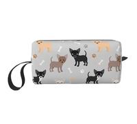 Cozimangoe Makeup Bag, Cosmetic Bag for Padded Travel Pouch Zippered Handle Multi-Purpose Small, School Work Trip Home Storage, Personalized Chihuahua Paws and Bones