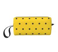 Cozimangoe Makeup Bag, Cosmetic Bag for Padded Travel Pouch Zippered Handle Multi-Purpose Small, School Work Trip Home Storage, Personalized Black Polka Dots Yellow Background