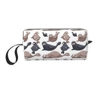 Cozimangoe Makeup Bag, Cosmetic Bag for Padded Travel Pouch Zippered Handle Multi-Purpose Small, School Work Trip Home Storage, Personalized Seals Illustration Sea Lion