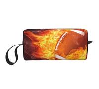 Cozimangoe Makeup Bag, Cosmetic Bag for Padded Travel Pouch Zippered Handle Multi-Purpose Small, School Work Trip Home Storage, Personalized American Football in Fire