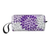 Cozimangoe Makeup Bag, Cosmetic Bag for Padded Travel Pouch Zippered Handle Multi-Purpose Small, School Work Trip Home Storage, Personalized Modern Purple and Gray Floral
