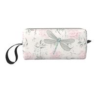 Cozimangoe Makeup Bag, Cosmetic Bag for Padded Travel Pouch Zippered Handle Multi-Purpose Small, School Work Trip Home Storage, Personalized Dragonfly Shabby Chic Roses Worn Old Vintage Floral
