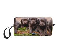 Cozimangoe Makeup Bag, Cosmetic Bag for Padded Travel Pouch Zippered Handle Multi-Purpose Small, School Work Trip Home Storage, Personalized Labrador Puppies Brown Little Puppies Family
