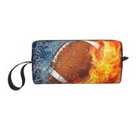 Cozimangoe Makeup Bag, Cosmetic Bag for Padded Travel Pouch Zippered Handle Multi-Purpose Small, School Work Trip Home Storage, Personalized Burning American Football in Fire