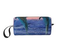 Cozimangoe Makeup Bag, Cosmetic Bag for Padded Travel Pouch Zippered Handle Multi-Purpose Small, School Work Trip Home Storage, Personalized Bottlenose Dolphin at Sunrise