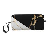 Cozimangoe Makeup Bag, Cosmetic Bag for Padded Travel Pouch Zippered Handle Multi-Purpose Small, School Work Trip Home Storage, Personalized Luxury Gold Marble Abstract Black and White