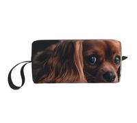 Cozimangoe Makeup Bag, Cosmetic Bag for Padded Travel Pouch Zippered Handle Multi-Purpose Small, School Work Trip Home Storage, Personalized Ruby Cavalier King Charles Spaniel Puppy Dog