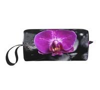 Cozimangoe Makeup Bag, Cosmetic Bag for Padded Travel Pouch Zippered Handle Multi-Purpose Small, School Work Trip Home Storage, Personalized Orchids On Black Stone Print