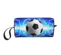 Cozimangoe Makeup Bag, Cosmetic Bag for Padded Travel Pouch Zippered Handle Multi-Purpose Small, School Work Trip Home Storage, Personalized Soccer Ball Glitter Football Field