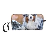 Cozimangoe Makeup Bag, Cosmetic Bag for Padded Travel Pouch Zippered Handle Multi-Purpose Small, School Work Trip Home Storage, Personalized Australian Shepherd Snow Winter Beautiful Dogs