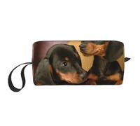 Cozimangoe Makeup Bag, Cosmetic Bag for Padded Travel Pouch Zippered Handle Multi-Purpose Small, School Work Trip Home Storage, Personalized Dachshund Puppies Pets Dogs Small Dachshund