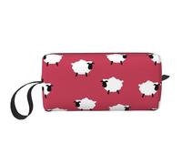 Cozimangoe Makeup Bag, Cosmetic Bag for Padded Travel Pouch Zippered Handle Multi-Purpose Small, School Work Trip Home Storage, Personalized Cute Sheep Cartoon White Sheep Red Printed