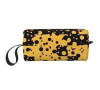 Cozimangoe Makeup Bag, Cosmetic Bag for Padded Travel Pouch Zippered Handle Multi-Purpose Small, School Work Trip Home Storage, Personalized Black Yellow Abstract Pattern