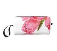Cozimangoe Makeup Bag, Cosmetic Bag for Padded Travel Pouch Zippered Handle Multi-Purpose Small, School Work Trip Home Storage, Personalized Tulip Water Effect Fresh Lovely Flower Pink