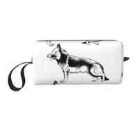 Cozimangoe Makeup Bag, Cosmetic Bag for Padded Travel Pouch Zippered Handle Multi-Purpose Small, School Work Trip Home Storage, Personalized Hand Drawn German Shepherds