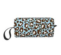 Cozimangoe Makeup Bag, Cosmetic Bag for Padded Travel Pouch Zippered Handle Multi-Purpose Small, School Work Trip Home Storage, Personalized Blue and Brown Leopard Spotted Animal Print