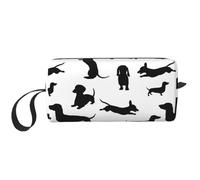 Cozimangoe Makeup Bag, Cosmetic Bag for Padded Travel Pouch Zippered Handle Multi-Purpose Small, School Work Trip Home Storage, Personalized Monochrome Dachshunds