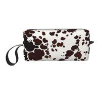 Cozimangoe Makeup Bag, Cosmetic Bag for Padded Travel Pouch Zippered Handle Multi-Purpose Small, School Work Trip Home Storage, Personalized Brown Spots Cow Skin
