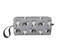 Cozimangoe Makeup Bag, Cosmetic Bag for Padded Travel Pouch Zippered Handle Multi-Purpose Small, School Work Trip Home Storage, Personalized Australian Shepherd Blue Merle Dog Simple Grey