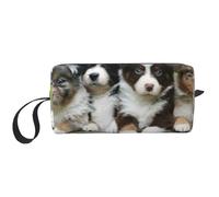 Cozimangoe Makeup Bag, Cosmetic Bag for Padded Travel Pouch Zippered Handle Multi-Purpose Small, School Work Trip Home Storage, Personalized Australian Shepherd Small Puppies Quartet