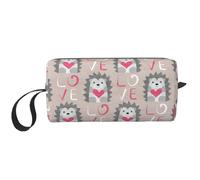 Cozimangoe Makeup Bag, Cosmetic Bag for Padded Travel Pouch Zippered Handle Multi-Purpose Small, School Work Trip Home Storage, Personalized Hedgehog with Heart Love