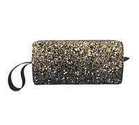Cozimangoe Makeup Bag, Cosmetic Bag for Padded Travel Pouch Zippered Handle Multi-Purpose Small, School Work Trip Home Storage, Personalized Golden Glitter Black Gold Dots