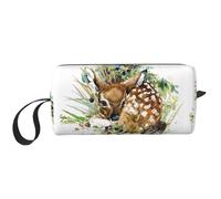 Cozimangoe Makeup Bag, Cosmetic Bag for Padded Travel Pouch Zippered Handle Multi-Purpose Small, School Work Trip Home Storage, Personalized Watercolor Wildlife Deer