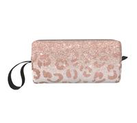 Cozimangoe Makeup Bag, Cosmetic Bag for Padded Travel Pouch Zippered Handle Multi-Purpose Small, School Work Trip Home Storage, Personalized Trendy Faux Rose Gold Glitter Ombre Leopard