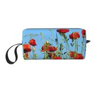 Cozimangoe Makeup Bag, Cosmetic Bag for Padded Travel Pouch Zippered Handle Multi-Purpose Small, School Work Trip Home Storage, Personalized Poppies On Blue Sky