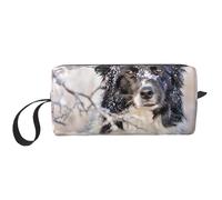 Cozimangoe Makeup Bag, Cosmetic Bag for Padded Travel Pouch Zippered Handle Multi-Purpose Small, School Work Trip Home Storage, Personalized Border Collie Winter Snow White Black Dogs