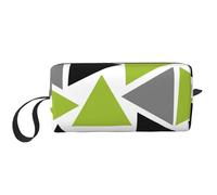 Cozimangoe Makeup Bag, Cosmetic Bag for Padded Travel Pouch Zippered Handle Multi-Purpose Small, School Work Trip Home Storage, Personalized Random Triangles Lime Green Gray Black On White