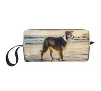 Cozimangoe Makeup Bag, Cosmetic Bag for Padded Travel Pouch Zippered Handle Multi-Purpose Small, School Work Trip Home Storage, Personalized Border Collie Sea Sky Dog