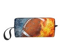 Cozimangoe Makeup Bag, Cosmetic Bag for Padded Travel Pouch Zippered Handle Multi-Purpose Small, School Work Trip Home Storage, Personalized American Football in Fire and Water