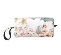 Cozimangoe Makeup Bag, Cosmetic Bag for Padded Travel Pouch Zippered Handle Multi-Purpose Small, School Work Trip Home Storage, Personalized Flower Watercolor Pastel Botanical Pink