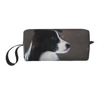 Cozimangoe Makeup Bag, Cosmetic Bag for Padded Travel Pouch Zippered Handle Multi-Purpose Small, School Work Trip Home Storage, Personalized Border Collie Dog Spotted Snow
