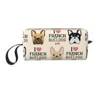 Cozimangoe Makeup Bag, Cosmetic Bag for Padded Travel Pouch Zippered Handle Multi-Purpose Small, School Work Trip Home Storage, Personalized French Bulldog Seamless Pattern in Vintage Style