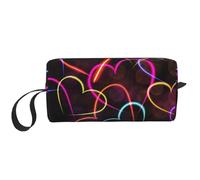 Cozimangoe Makeup Bag, Cosmetic Bag for Padded Travel Pouch Zippered Handle Multi-Purpose Small, School Work Trip Home Storage, Personalized Neon Colorful Line Heart Pattern