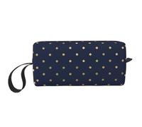 Cozimangoe Makeup Bag, Cosmetic Bag for Padded Travel Pouch Zippered Handle Multi-Purpose Small, School Work Trip Home Storage, Personalized Modern Elegant Navy Blue Gold Polka Dots