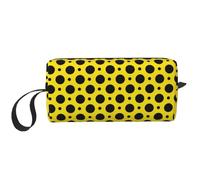 Cozimangoe Makeup Bag, Cosmetic Bag for Padded Travel Pouch Zippered Handle Multi-Purpose Small, School Work Trip Home Storage, Personalized Black Polka Dots with Yellow Wall