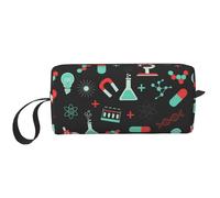 Cozimangoe Makeup Bag, Cosmetic Bag for Padded Travel Pouch Zippered Handle Multi-Purpose Small, School Work Trip Home Storage, Personalized Green Chemistry and Science Patterns