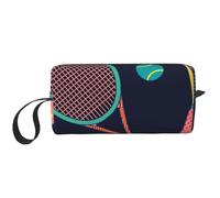 Cozimangoe Makeup Bag, Cosmetic Bag for Padded Travel Pouch Zippered Handle Multi-Purpose Small, School Work Trip Home Storage, Personalized Colorful Racket and Tennis Ball