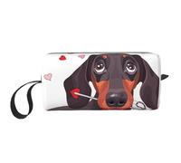 Cozimangoe Makeup Bag, Cosmetic Bag for Padded Travel Pouch Zippered Handle Multi-Purpose Small, School Work Trip Home Storage, Personalized Dachshund Dog Puppy Animal Love Arrow