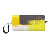 Cozimangoe Makeup Bag, Cosmetic Bag for Padded Travel Pouch Zippered Handle Multi-Purpose Small, School Work Trip Home Storage, Personalized Simply Modern Grey and Yellow Abstract