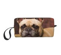 Cozimangoe Makeup Bag, Cosmetic Bag for Padded Travel Pouch Zippered Handle Multi-Purpose Small, School Work Trip Home Storage, Personalized French Bulldogs Mall Puppy Brown Little Dogs