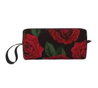 Cozimangoe Makeup Bag, Cosmetic Bag for Padded Travel Pouch Zippered Handle Multi-Purpose Small, School Work Trip Home Storage, Personalized Red Rose Printed