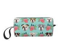 Cozimangoe Makeup Bag, Cosmetic Bag for Padded Travel Pouch Zippered Handle Multi-Purpose Small, School Work Trip Home Storage, Personalized English Bulldog Faces Vintage Florals