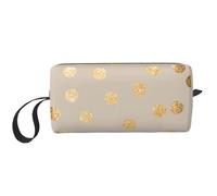 Cozimangoe Makeup Bag, Cosmetic Bag for Padded Travel Pouch Zippered Handle Multi-Purpose Small, School Work Trip Home Storage, Personalized Beige and Gold Glitter Polka Dot