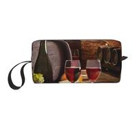 Cozimangoe Makeup Bag, Cosmetic Bag for Padded Travel Pouch Zippered Handle Multi-Purpose Small, School Work Trip Home Storage, Personalized Red Wine Cellar Printed